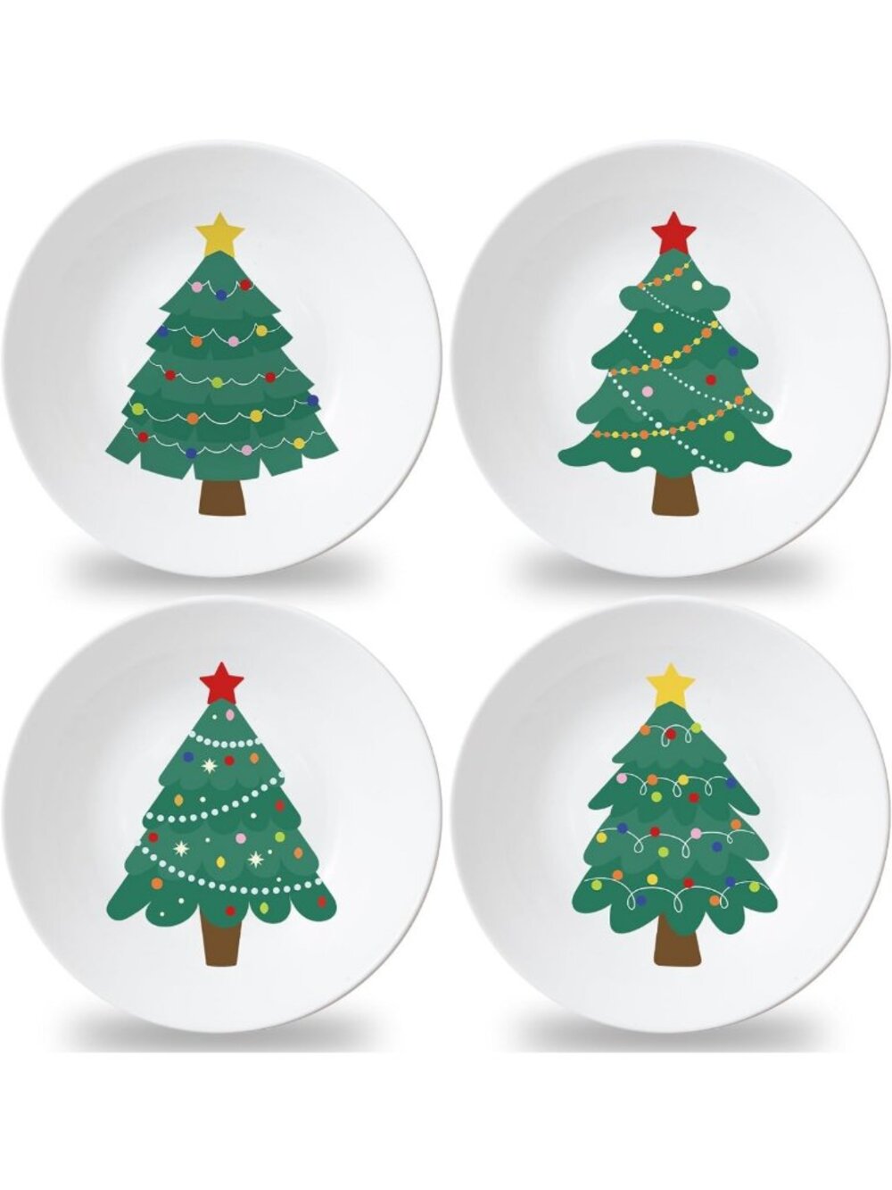4-Piece 10-Inch Christmas Tree Melamine Dinnerware Set - Reusable
